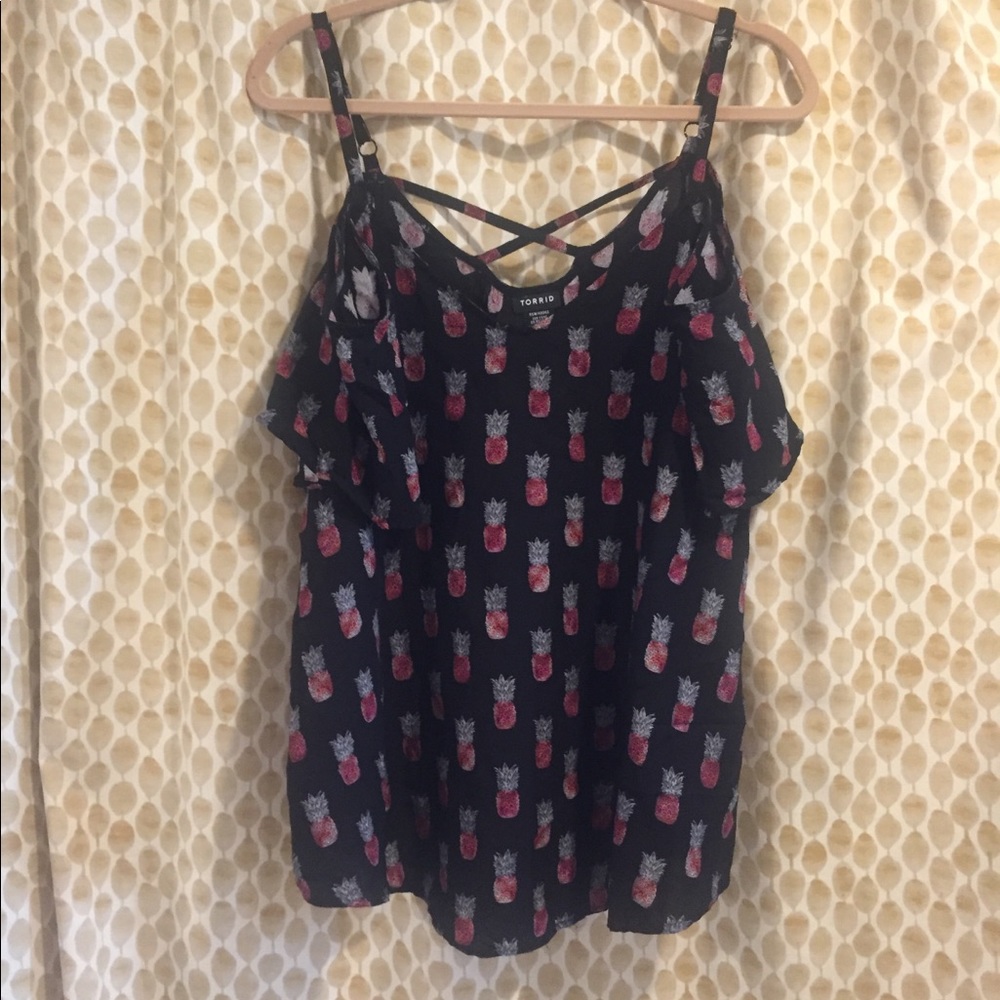 Off-the-Shoulder Summer Blouse with Pineapples